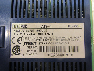 Toyoda Toyopuc THK-7936 AD-1 Analog Input PLC Unit JTEKT THK7936 AD1 (DW6672-1)