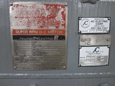 REBUILT Reliance 250 HP DC Motor B507ATZ 500V 1150/1500 RPM Type TR 400A 500 VDC (DW6732-1)