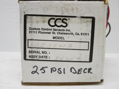 NEW CCS 642GEM2 Custom Control Sensors 25 PSI Decr 250 PSIG Pressure Switch NIB (DW6736-1)
