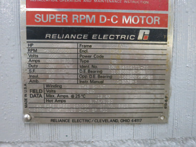 Reliance 300 HP DC Motor B587ATZ 500V 1150/1500 RPM Type TR 476A 500 VDC SPSV (DW6803-1)