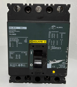 Square D FAL36020 20A Circuit Breaker Green Label 480/600V FAL 3 Pole 20 Amp (EM5378-1)
