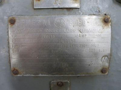 GE 250 HP DC Motor 500V 1150/1700 RPM SPSV 408A 500 VDC Kinamatic SP-SV 250HP (DW6882-1)