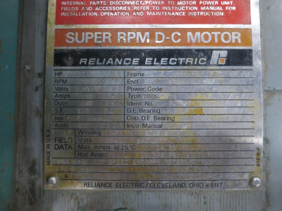Reliance 300 HP DC Motor B588ATZ 500V 850/1200 RPM Type TR 480A 500 VDC SPSV (DW6883-1)