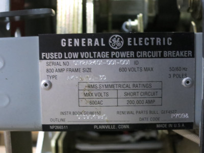 GE AKRU-10D-30 800/600A Fused Air Circuit Breaker LSI Trip Unit A208LSIR MO (DW6912-1)