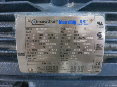 NEW Marathon 7.5 HP blue chip XRI AC Motor 208-230/460V 1185 RPM TEFC 254T U633A (DW6955-1)
