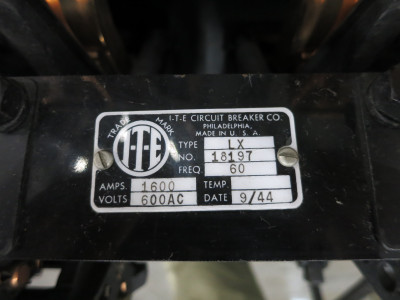 I-T-E LX 1600A Air Circuit Breaker 600V LX1600 1600 Amp 600 VAC LX1600A 18197 (DW6960-1)