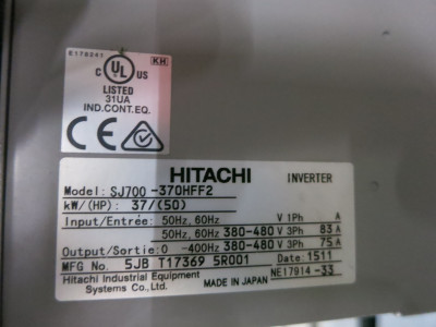 Hitachi SJ700-370HFF2 50 HP AC Transistor Inverter VS Drive 480V 75A 37kW 50HP (DW7024-1)