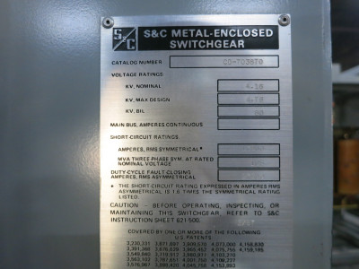 S&C 5 kV 200A Fusible Load Interrupter Switch 200 Amp 255410R1 Mini-Rupter 4160V (DW7162-1)