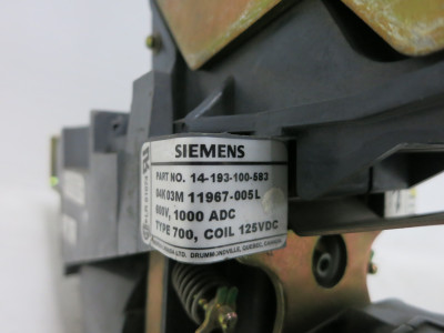 Siemens 14-193-100-583 DC Contactor 125 VDC Coil 14-183-324-501 Type 700 1000A (DW7179-1)