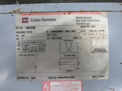 NEW Cutler Hammer 10 kVA 2400 to 120/240 V 1PH Transformer S42N11S10N 2400V 3R (DW7183-1)