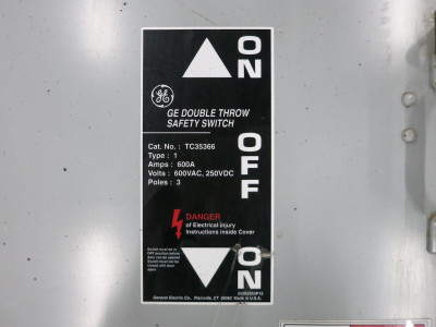 GE TC35366 600A 600V Double Throw Safety Switch 600 Amp Manual Transfer 480V 8 (DW7219-1)