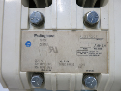 Westinghouse A201K5CX Size 5 Motor Contactor Model J 120V Coil A201K5CA 3PH 600V (DW7269-3)