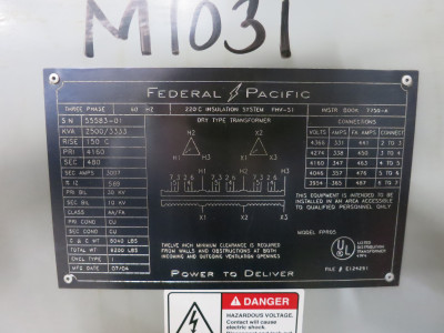FPT 2500/3333 kVA 4160 Delta to 480 Delta V 3PH Transformer w/ Load Break Switch (DW7300-1)