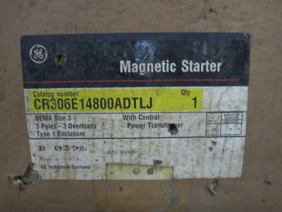 NEW GE CR306E14800ADTLJ Enclosed Size 3 Motor Starter 208V - 120V Coil 25 HP (DW7359-1)