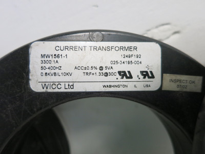 WICC MW1561-1 Current Transformers 3300:1A 025-34195-004 1249F192 (LOT OF 3) (DW7367-1)
