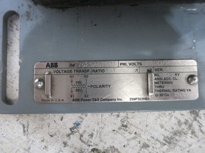 ABB VIZ-11 Voltage Transformer 8400/14560Y V Ratio 70:1 CT 7525A67G07 VIZ11 VT (DW7412-3)