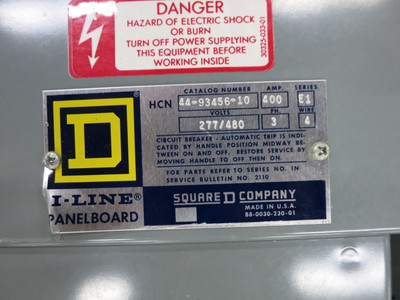 Square D HCN 400A 480V I-Line Breaker Panel Board 3PH 3W 400 Amp Main Lug MLO (DW7436-1)