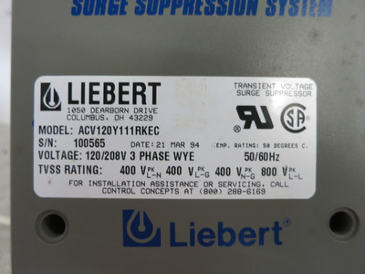 Liebert ACV120Y111RKEC AccuVar Transient Voltage Surge Suppressor 120/208V 3PH (DW7451-2)