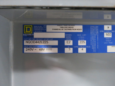 Square D 225A NQOD442L225 Breaker Panel Board MLO Main Lug 240V 3PH 4W 225 Amp (AH0207-1)