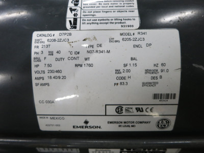NEW Emerson 7.5 HP AC Motor D7P2B R341 230/460V 1760 RPM 213T DE DP 3PH (DW7489-1)