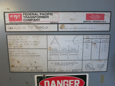 FPT 7.5 kVA 575 Delta to 575Y/331 V 3PH Isolation Transformer FH7.5HMD-3 575V (DW7538-1)