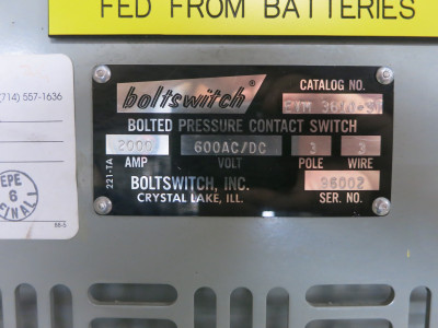 Boltswitch EVM3610-ST 2000A 600V Enclosed Contact Switch Disconnect 2000 Amp 3W (DW7541-1)