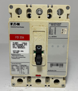 Eaton FD3070BP10 70A Circuit Breaker Glossy Red 3P 600V FD 35k FD3070 70 Amp (EM5668-1)