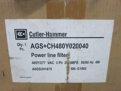 NEW Eaton AGS+CH480Y020040 Aegis Power Line Filter Surge Suppressor 480Y/277 20A (DW7605-1)