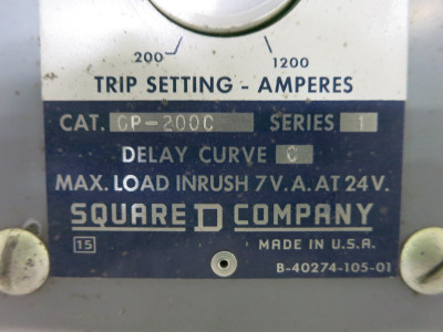 Square D GP-200C Ground Fault Relay Ser 1 GP Ground Time Delay Curve C 200-1200A (DW7623-1)