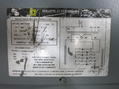 NEW Square D MPZ7S40F 7.5 kVA 480 - 120/240 1PH MPZ Mini Power-Zone Transformer (DW7628-1)