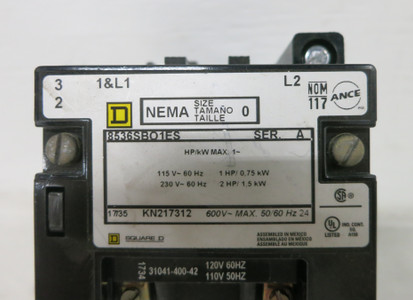 NEW Square D 8536SBO1ES Size 0 Motor Contactor 120V Coil 1.6-2.5 LR3D07L Ovl 2P (DW7652-2)