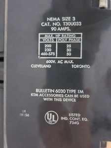 Sylvania T30U033 Size 3 Reversing Motor Starter 120V Coil 6030 TM NEW CONTACTS (DW7657-1)