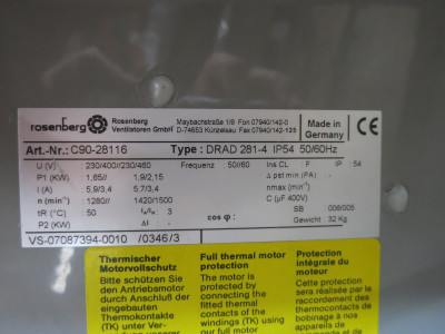 Rosenberg DRAD 281-4 AC Blower Fan Motor C90-28116 230/460V 1420/1500 RPM (DW7673-1)