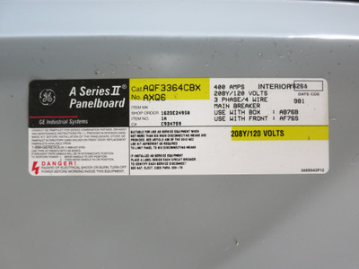 NEW GE 400A Main Breaker Panel Board 208Y/120 A Series II 3P4W 400 Amp TJD432400 (DW7688-1)