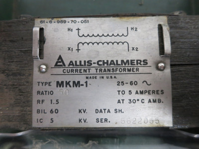 Allis-Chalmers MKM-1 Current Transformer Ratio 50:5 Amp 61-6-959-70-051 CT 50:5A (DW7701-2)