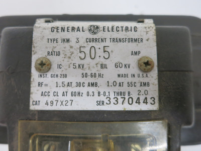 GE 497X27 Current Transformer Type JKM-3 Ratio 50:5 Amp JKM3 CT General Electric (DW7702-1)