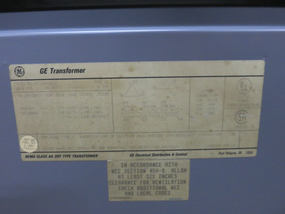 GE 20 kVA 575 Delta to 230Y/133 V 3PH Dry Type Transformer 575V - 230 V (DW7774-1)