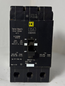 Square D EGB34015 15A Circuit Breaker 3P 480Y/277V Type EGB 15 Amp HACR (EM5742-4)