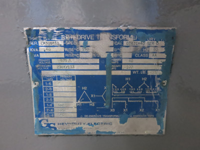 Hevi Duty 40 kVA 575 Delta to 230Y/133 V 3PH Dry Type Transformer 575V - 230V (DW7838-2)
