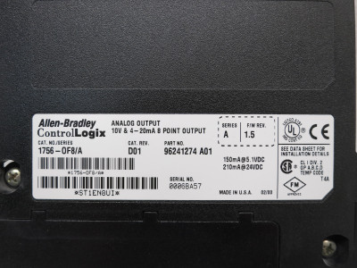 Allen Bradley 1756-OF8 Ser A Rev D01 F/W 1.5 ControlLogix Analog Output PLC Card (DW7853-1)