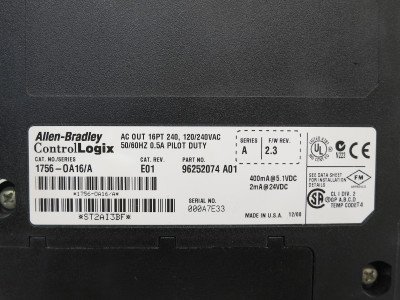 Allen Bradley 1756-OA16 Ser A Rev E01 FW 2.3 ControlLogix AC Output PLC Module (DW7850-2)