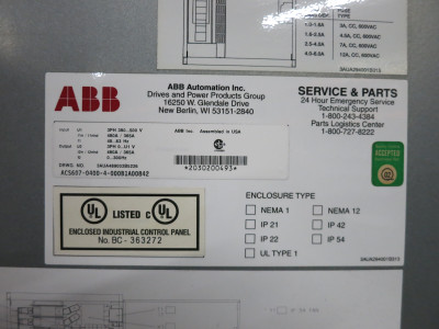 ABB ACS607-0400-4 400 HP AC VS Drive ACS-600 VFD ACS60404005 ACS600 Cabinet (DW7898-1)