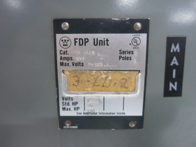 Westinghouse FDP325R 400A 240V FDP Fusible Panelboard Switch 400 Amp FDP-325R 3P (DW7897-5)