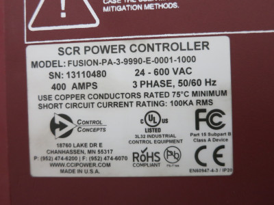 CCI Fusion-PA-3-9990-E-0001-1000 400A SCR Power Controller 3PH 600V 400 Amp (DW7911-1)