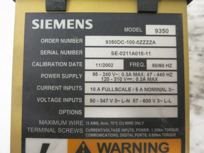 Siemens 9350DC-100-0ZZZZA 9350 Advanced Power Meter ION Display Access 9300 (DW7908-2)