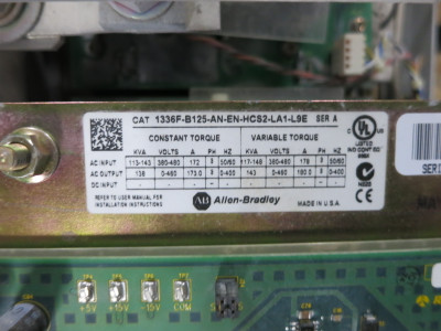 Allen Bradley 1336F-B125-AN-EN-HCS2-LA1-L9E 125 HP AC VS Drive 480V 1336 Plus II (DW7951-2)