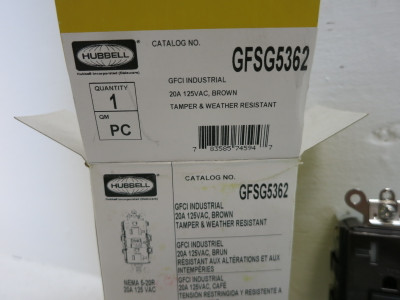 NEW Hubbell GFSG5362 20A 125V Industrial Outlet Receptacle GFCI AUTOGUARD 20 Amp (DW7962-15)