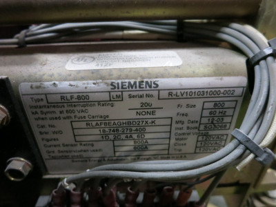Siemens RLF-800 800 Amp Air Breaker LSIG Static Trip III RMS-TSIG-TZ-CP 800A (DW7979-1)
