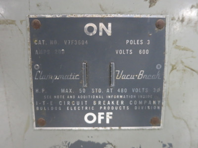 ITE V7F3604 200A 600V Fusible Vacu-Break Panelboard Switch 200 Amp Bulldog (DW8018-2)