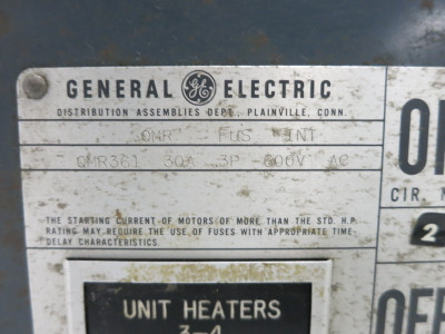 GE QMR361 NO Hardware 30A 600V Twin Fusible Panel Board Disconnect Switch 30 Amp (DW8020-1)